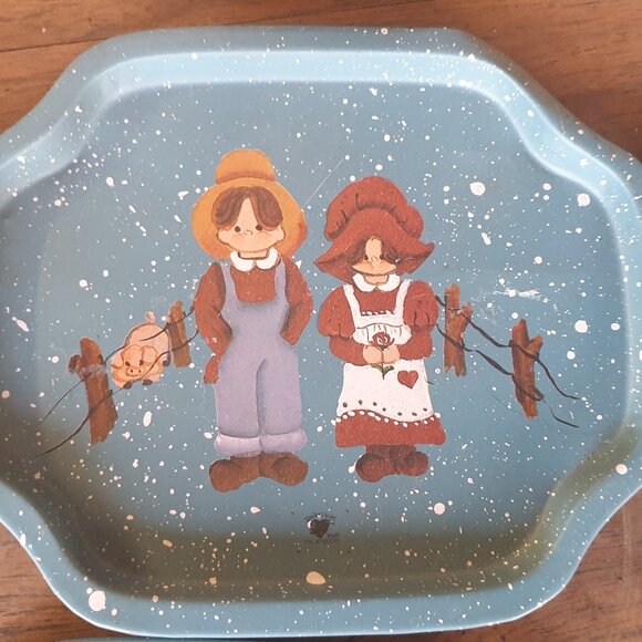 Tender Heart Treasures Ltd 1987 Snack Trays Spatter Blue Set of 9 - Picture 6 of 14